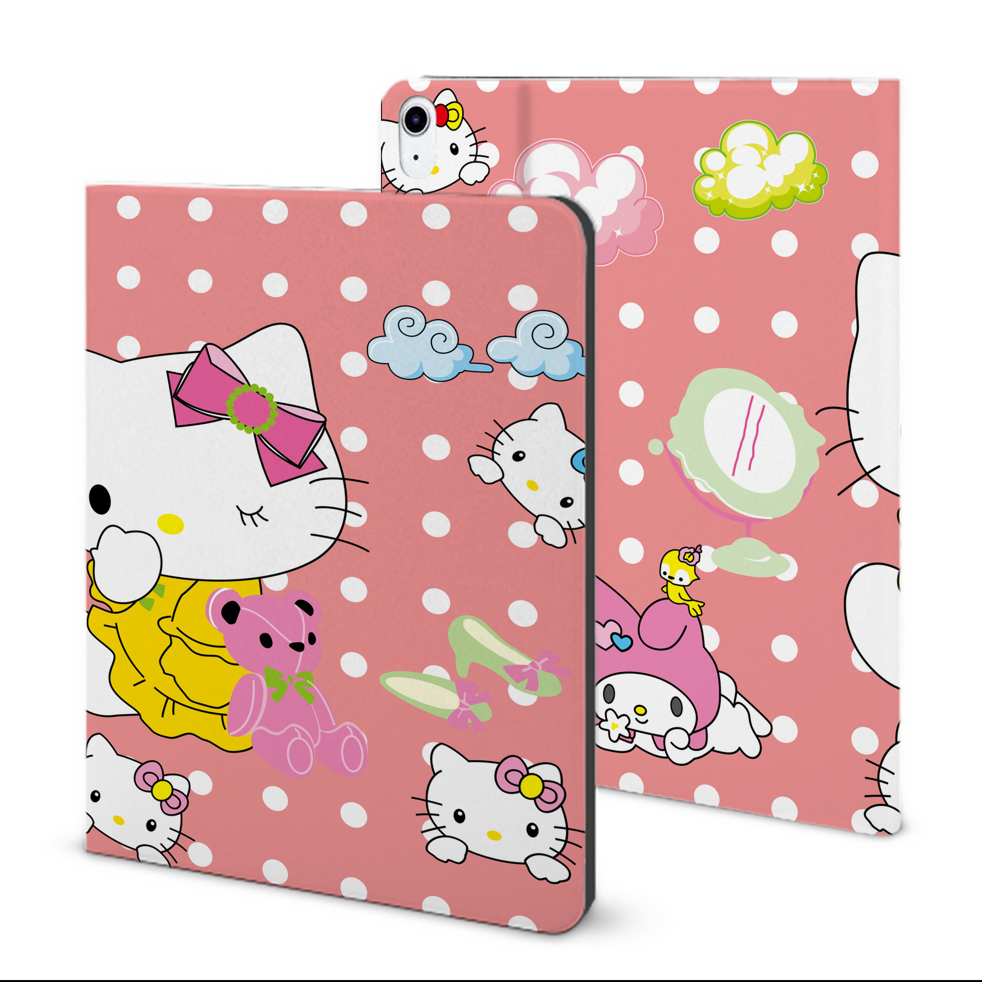 （画像用） Hello Kitty ハローキティ IPad ケース ブック型 PUレザー TPU 耐衝撃 軽量 薄型 ペン収納なし 全面保護 IPad 各モデル対応
